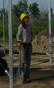 Rachel watching plastic being pulled